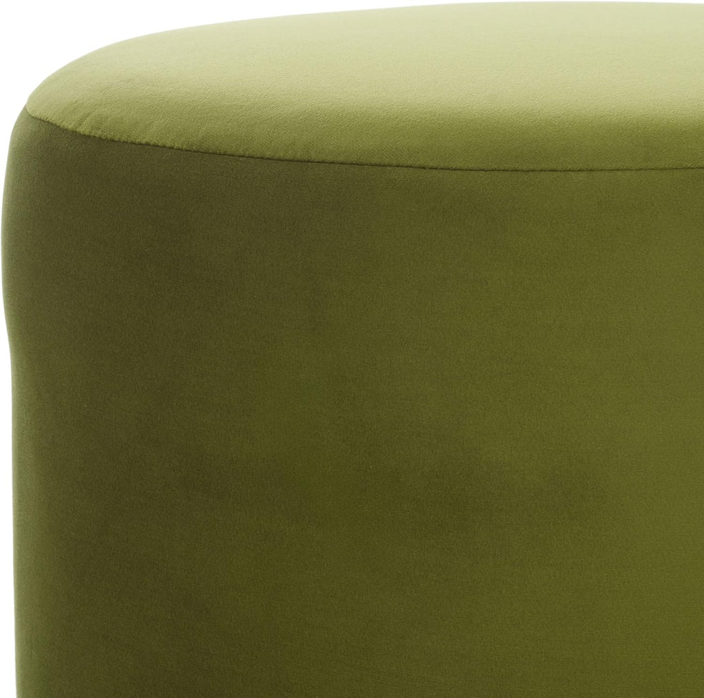 SAFAVIEH Home Collection Mista Olive Green Velvet Round Ottoman Seat Foot Rest