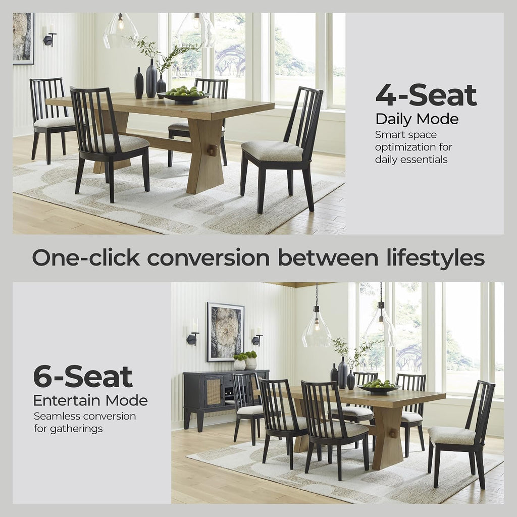 Signature Design by Ashley Galliden Farmhouse Dining Table with Extra-Thick Tabletop and Trestle Base, Light Brown