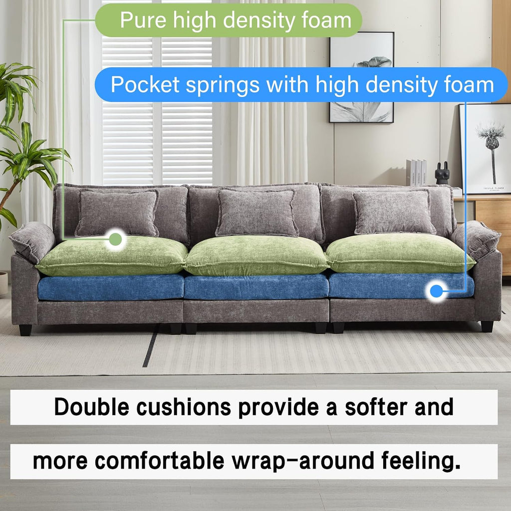 Oprisen 120' Modular Sectional Sofa, Comfy Cloud Couch Sectional Sofa, Chenille Sofa Sleeper Deep Seat Sofa with Throw Pillows for Living Room (Light Gray, 120'- 3 Seater)
