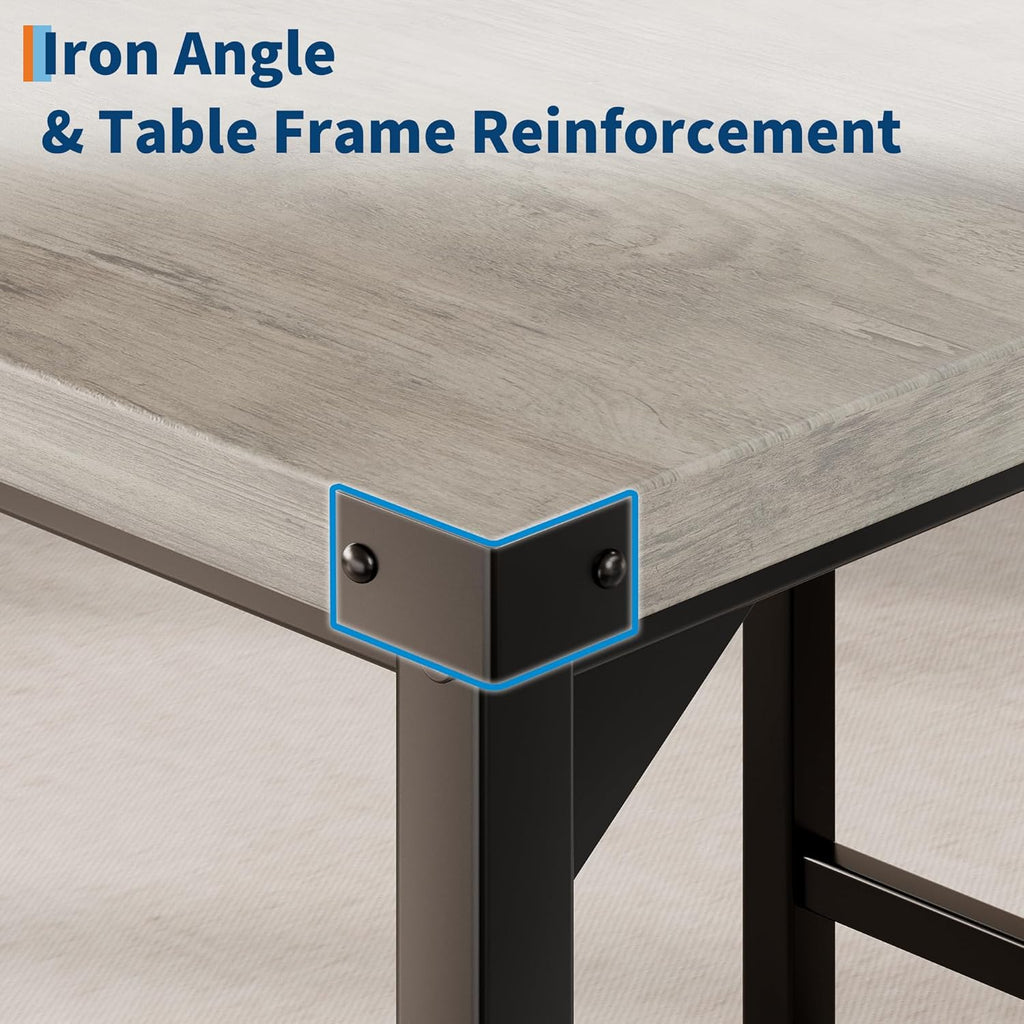 GarveeHome Dining Table Set for 4 with Corner Protector, Kitchen Table Set w/Footrest & Backrest, Counter Height Table with 4 Upholstered Bar Chairs, for Small Space, Retro Gray