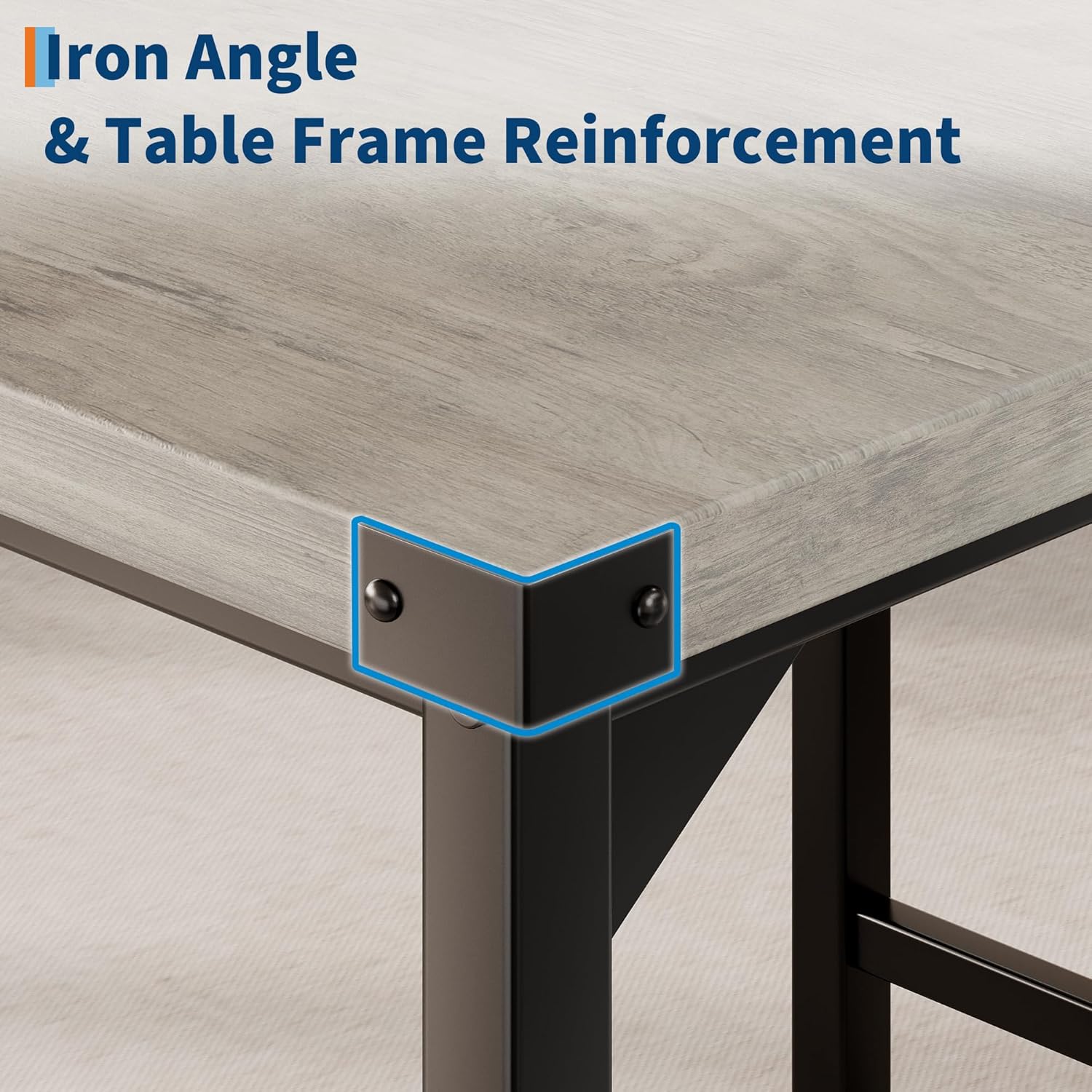 GarveeHome Dining Table Set for 4 with Corner Protector, Kitchen Table Set w/Footrest & Backrest, Counter Height Table with 4 Upholstered Bar Chairs, for Small Space, Retro Gray