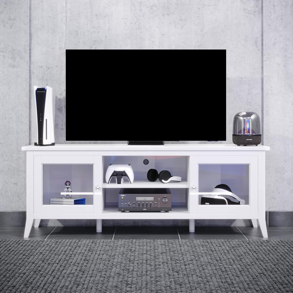 TV Stand - 55-inch Storage Cabinet with 2 Cubbies and 2 Shelves - Entertainment Center for Living Room, Bedroom, or Entryway by Lavish Home (White)
