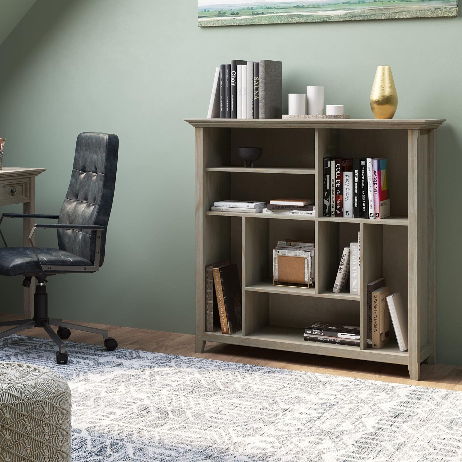 SIMPLIHOME Amherst SOLID WOOD 44 Inch Transitional Multi Cube Bookcase and Storage Unit in Distressed Grey, For the Living Room, Study Room and Office