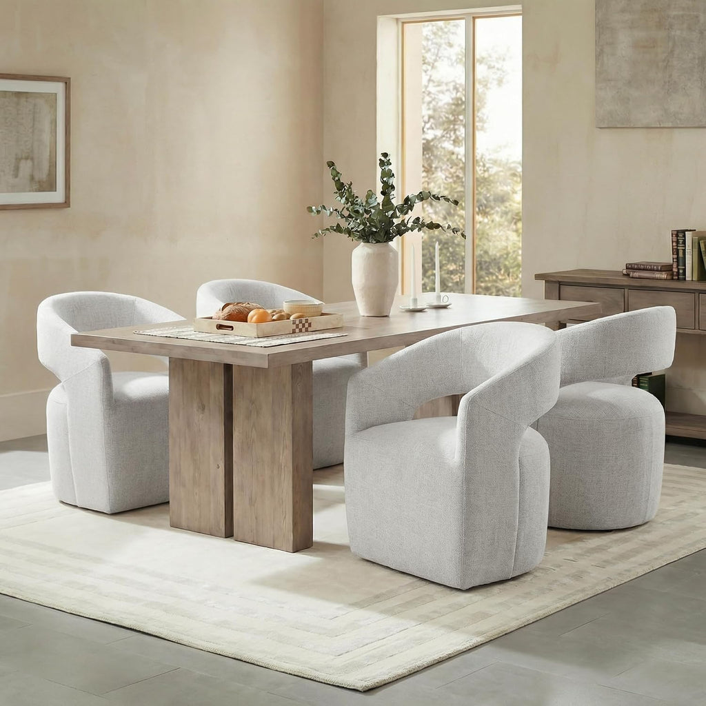 KISLOT Upholstered Dining Chairs with Casters, No Assembly Modern Barrel Armchair with Rollers for Dining Room, Bedroom, Living Room, Reading Room, Home Office, Set of 2, Light Grey