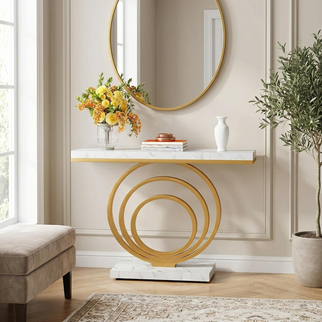 Tribesigns 41-Inch Gold Entryway Table, Modern Console Table Narrow Long, Contemporary Accent Table for Living Room, Hallway, Entrance, Faux Marble Veener Top