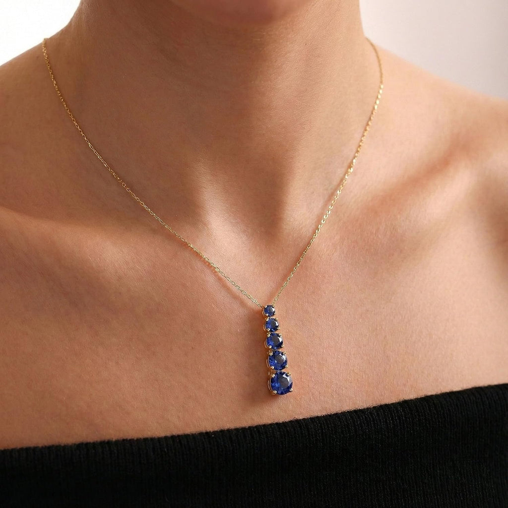 GOODSTONE JEWELS Linear Drop Pendant Necklace for Women in Yellow Gold Plated | Size 16+2 Inch Cable Chain with Lobster Clasp | Natural Birthstone Jewelry Gift for Her