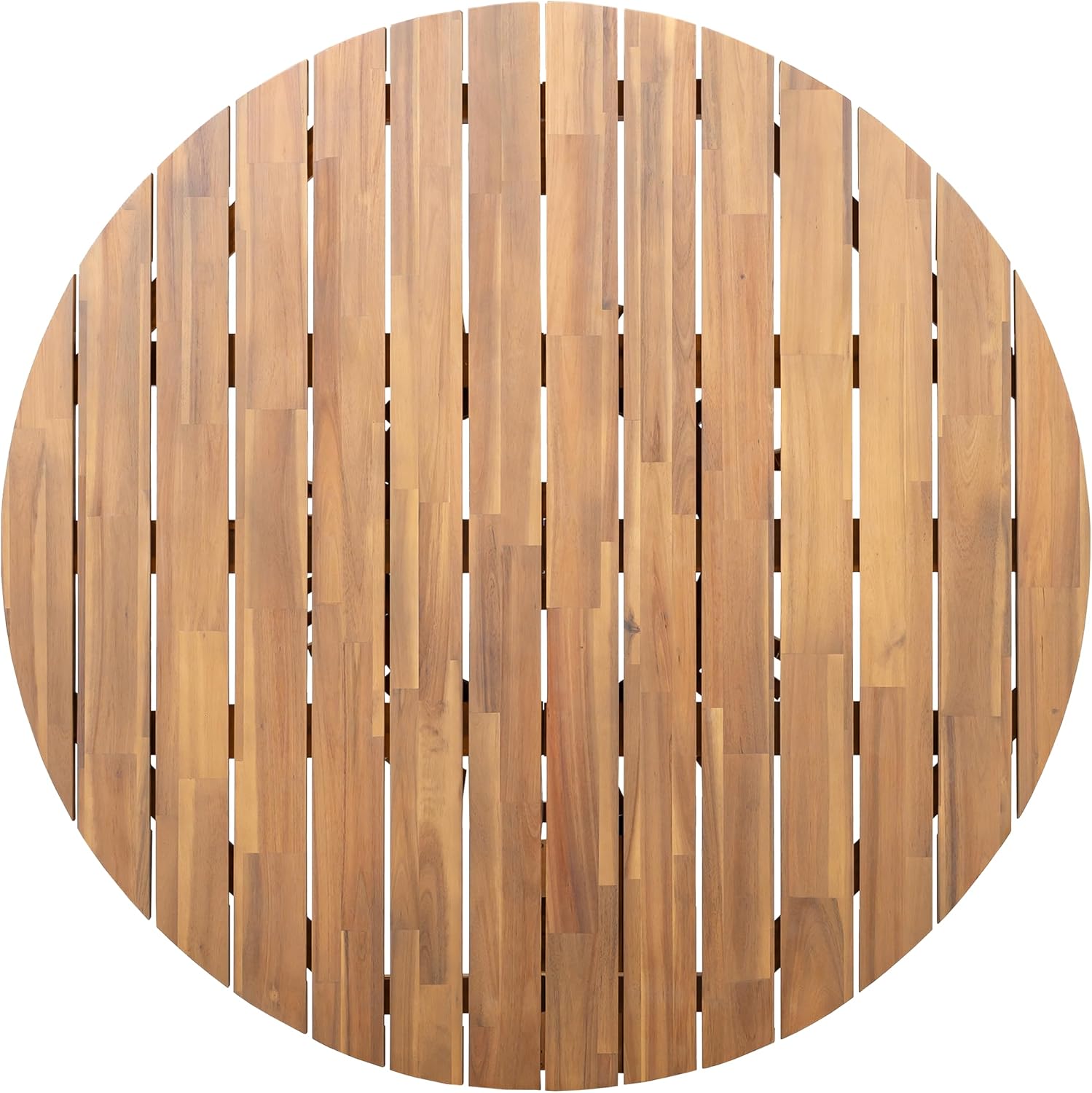 Christopher Knight Home Briar Farmhouse Acacia Wood Round Dining Table, Patio Dining Room Table with Unique Wooden Base for Backyard/Garden, Slatted Design Outdoor Dining Table, Light Teak