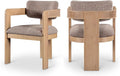 Meridian Furniture Sacha Collection Art Deco Dining Chair, Solid Fluted Wood, 22.5' W x 22' D x 31' H, Set of 2 (Brown, Natural Finish, Linen Textured Fabric)