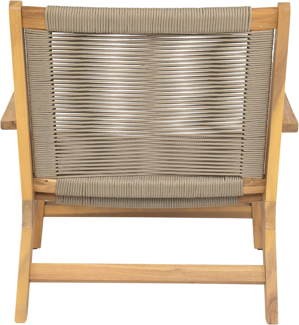 Christopher Knight Home Veera Patio Chair Set of 2 with Acacia Wood Frame and Handwoven Rope, Outdoor Lounge Chair, Stylish Outdoor Accent Chair for Garden/Deck/Backyard, Beige + Light Teak