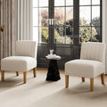 Armless Accent Chairs Set of 2 for Bedroom, Bedroom Chair for Bedroom Living Room Chair with Solid Wood Legs, Makeup Vanity Chair Fabric Comfy Upholstered Reading Chair Accent Chair,Beige