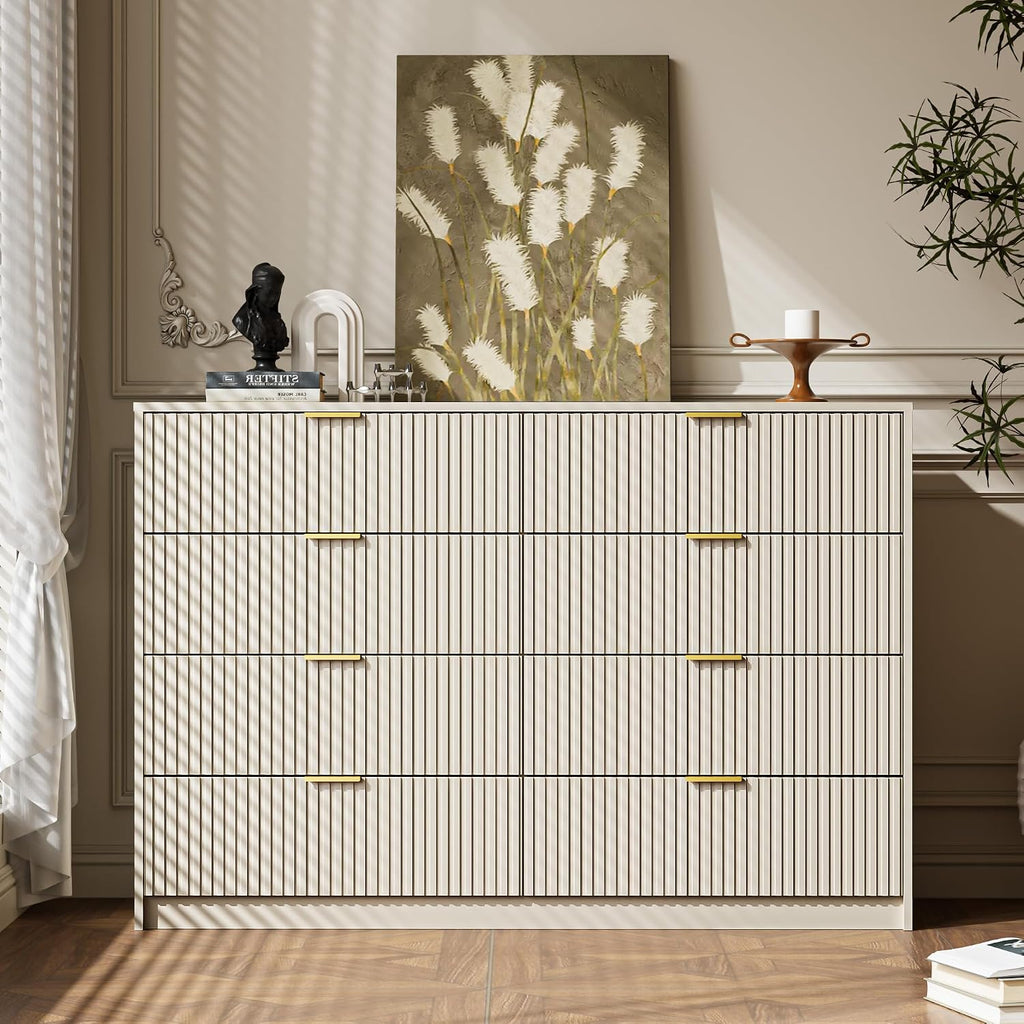 MAISONARIA Beige Dresser for Bedroom, 8 Drawer Double Dresser, Modern Chest of Drawers for Bedroom, Living Room, Entryway and Closet, 55' L x 15.7' D x 37.4' H