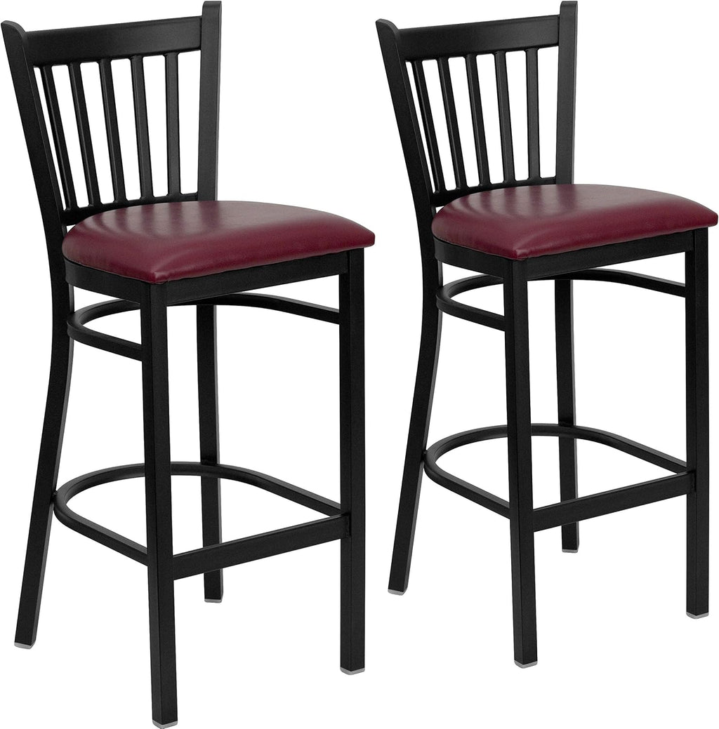 Flash Furniture 2 Pk. HERCULES Series Black Vertical Back Metal Restaurant Barstool - Burgundy Vinyl Seat