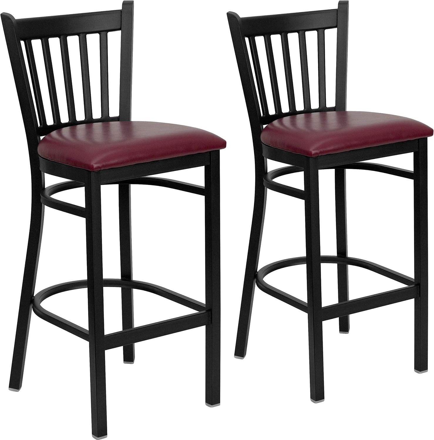 Flash Furniture 2 Pk. HERCULES Series Black Vertical Back Metal Restaurant Barstool - Burgundy Vinyl Seat