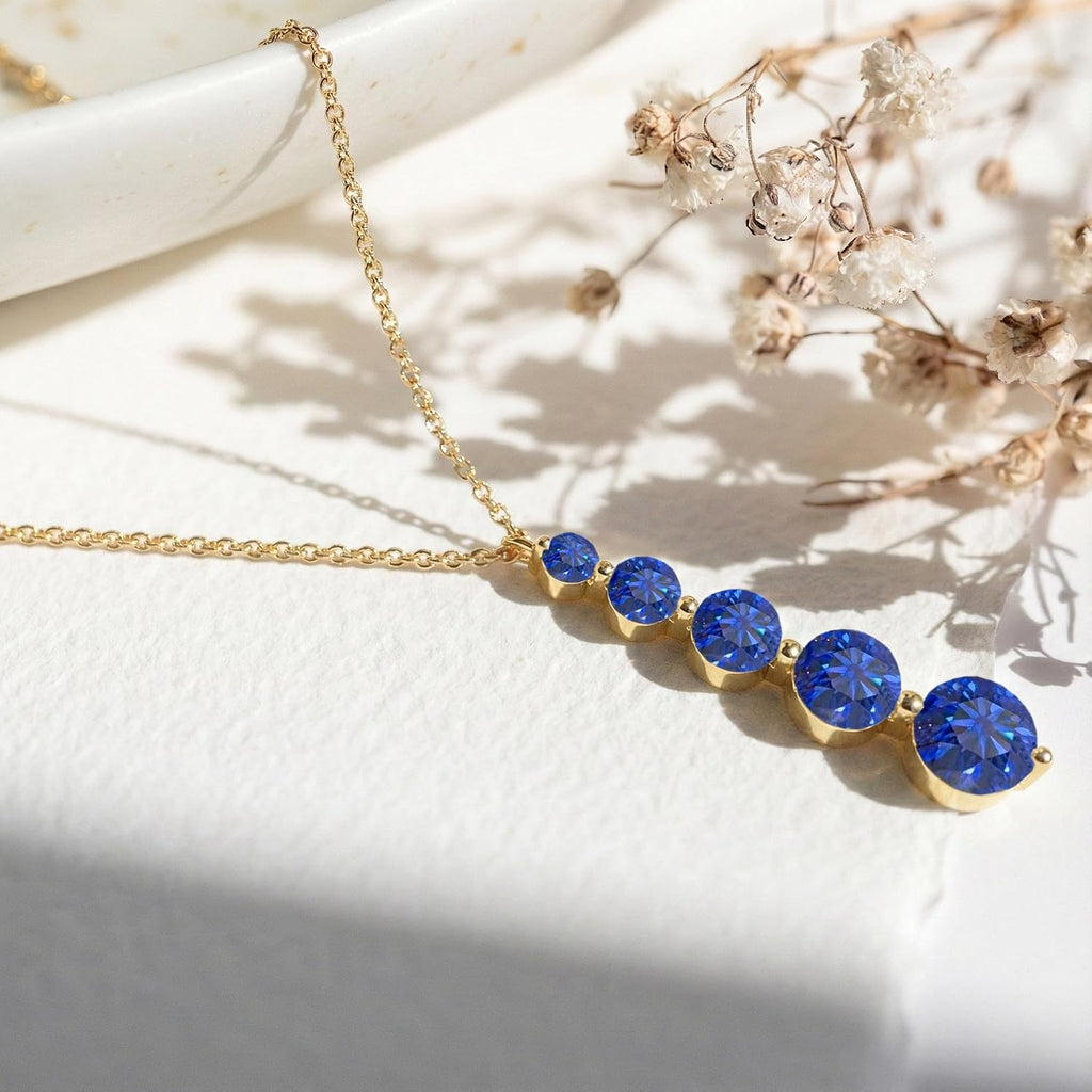 GOODSTONE JEWELS Linear Drop Pendant Necklace for Women in Yellow Gold Plated | Size 16+2 Inch Cable Chain with Lobster Clasp | Natural Birthstone Jewelry Gift for Her
