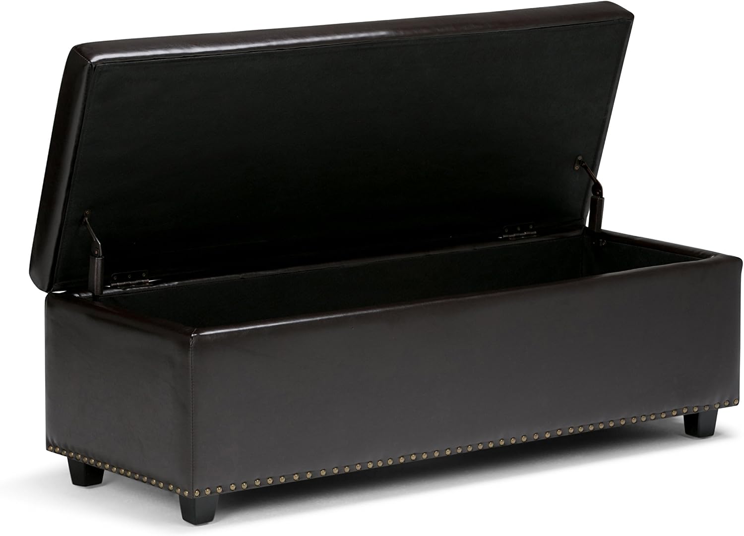 SIMPLIHOME Hamilton Storage Ottoman - 48 inch Wide Upholstered Vegan Leather Rectangle Storage Ottoman Bench in Coffee Brown, Traditional Tufted Ottoman for Living Room or Entryway with Lift-Up Lid
