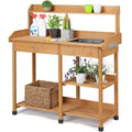 48' Wooden Outdoor Indoor Planting Gardening Garden Potting Bench Workbench Workstation Table Removable Sink Drawer 2 Tiers Storage Shelves Rack Open Shelf 3 Side Hooks Gardening Supplies Tools Storag