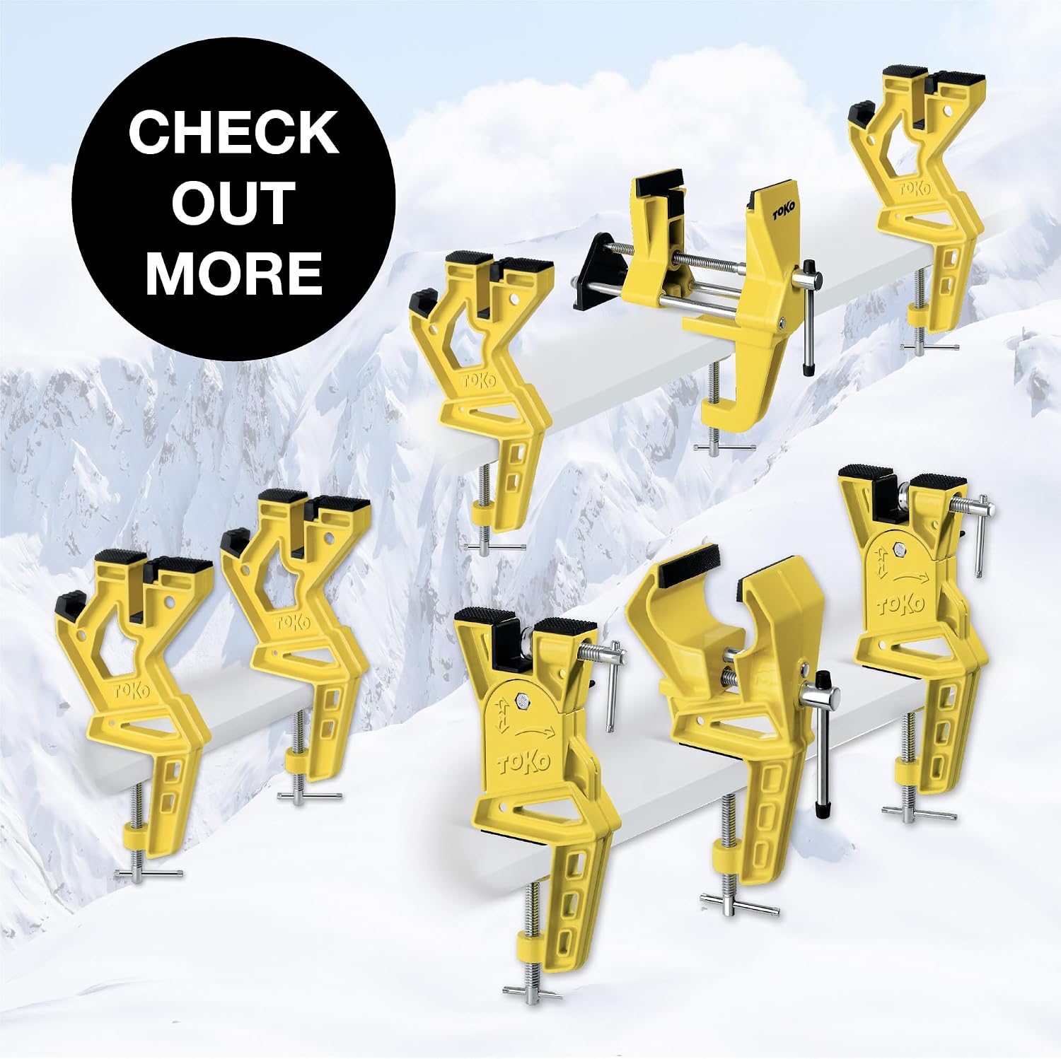 TOKO Race Ski Vise Grip for Tuning and Waxing Alpine Skis - Secure No Slip Grip and Holding Position for Edge Preparation - 3 Piece Set