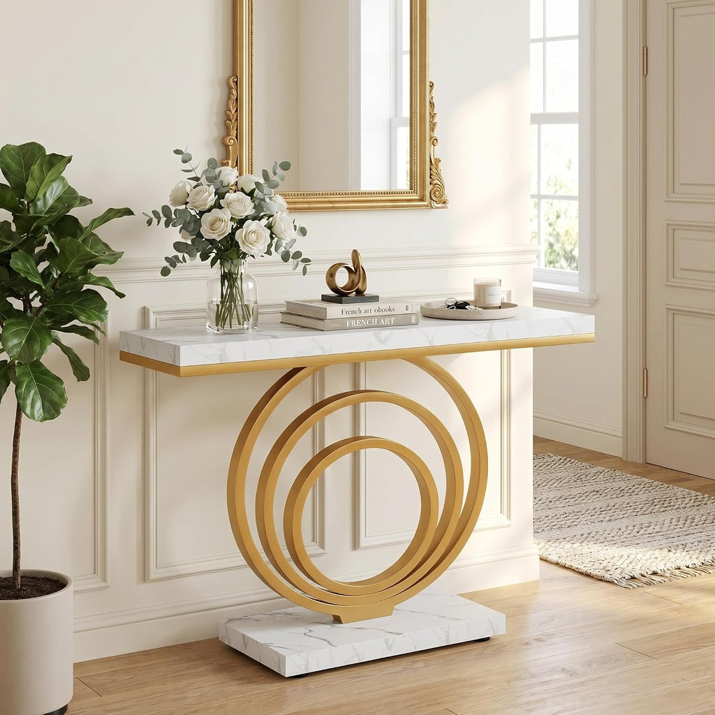 Tribesigns 41-Inch Gold Entryway Table, Modern Console Table Narrow Long, Contemporary Accent Table for Living Room, Hallway, Entrance, Faux Marble Veener Top