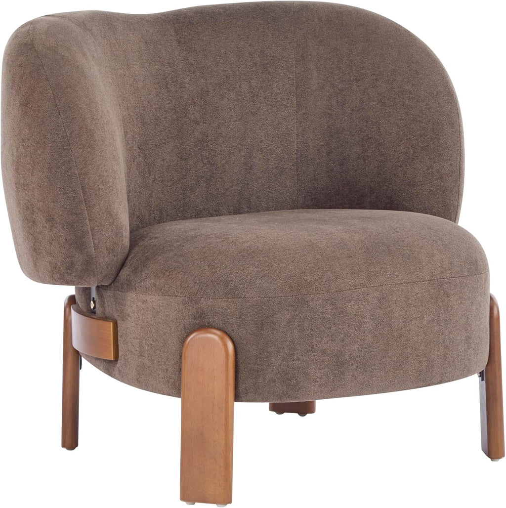 Christopher Knight Home Lily Solid Wood Wingback Accent Chair, Fabric Upholstered Club Chair, Curved Backrest Single Sofa, Comfy Reading Lounge Chair for Living Room, Soft Cushion Seating, Dark Brown