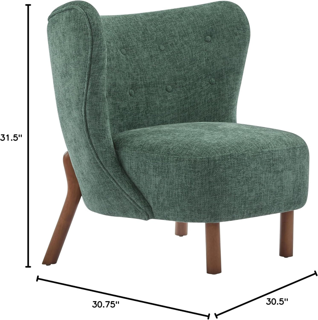 Christopher Knight Home Bella Fabric Upholstered Tufted Wingback Armless Accent Chair, Side Chair with Wooden Legs, Slipper Chair for Living Room, Bedroom, Entryway, Green+Brown