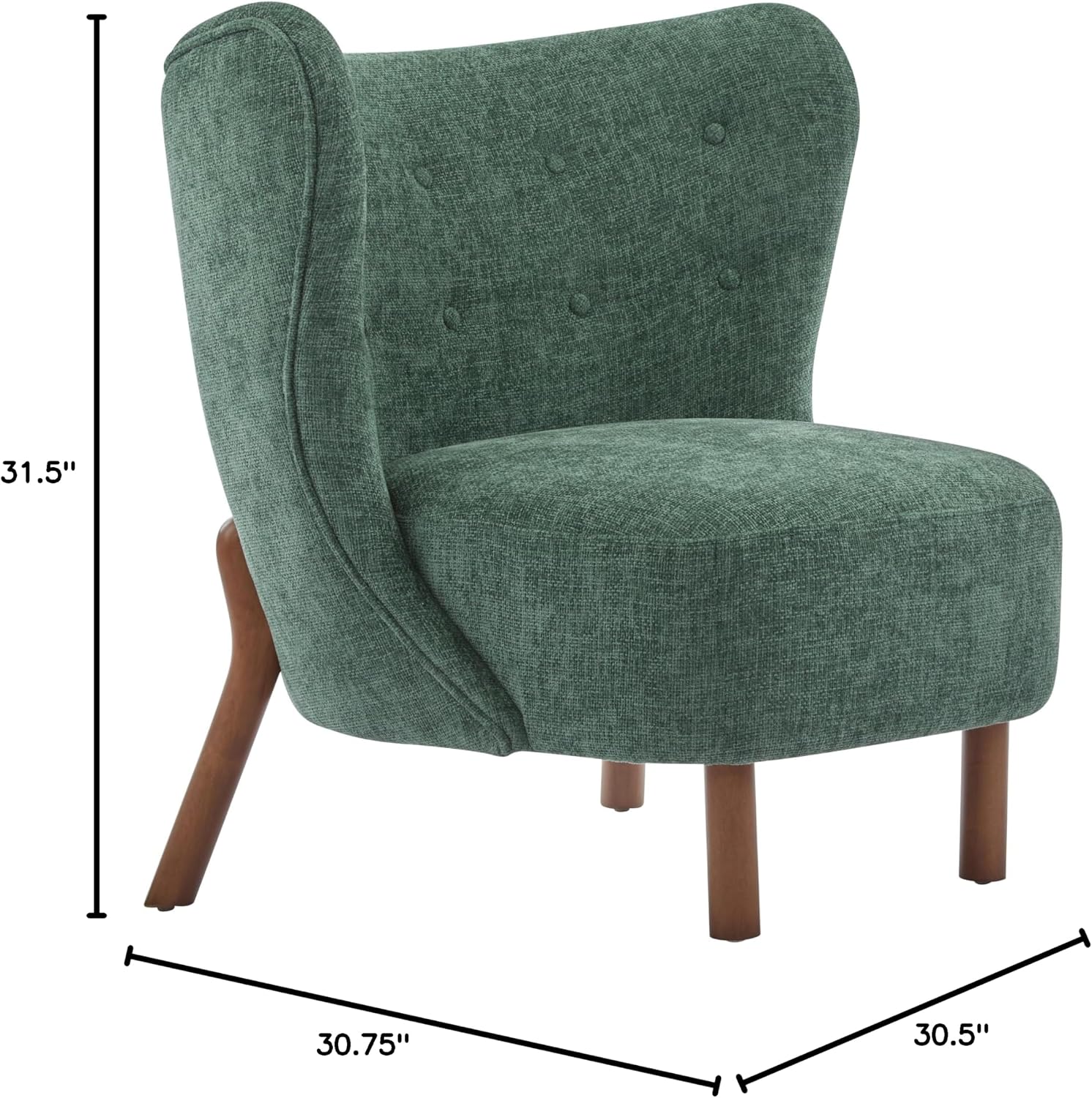 Christopher Knight Home Bella Fabric Upholstered Tufted Wingback Armless Accent Chair, Side Chair with Wooden Legs, Slipper Chair for Living Room, Bedroom, Entryway, Green+Brown