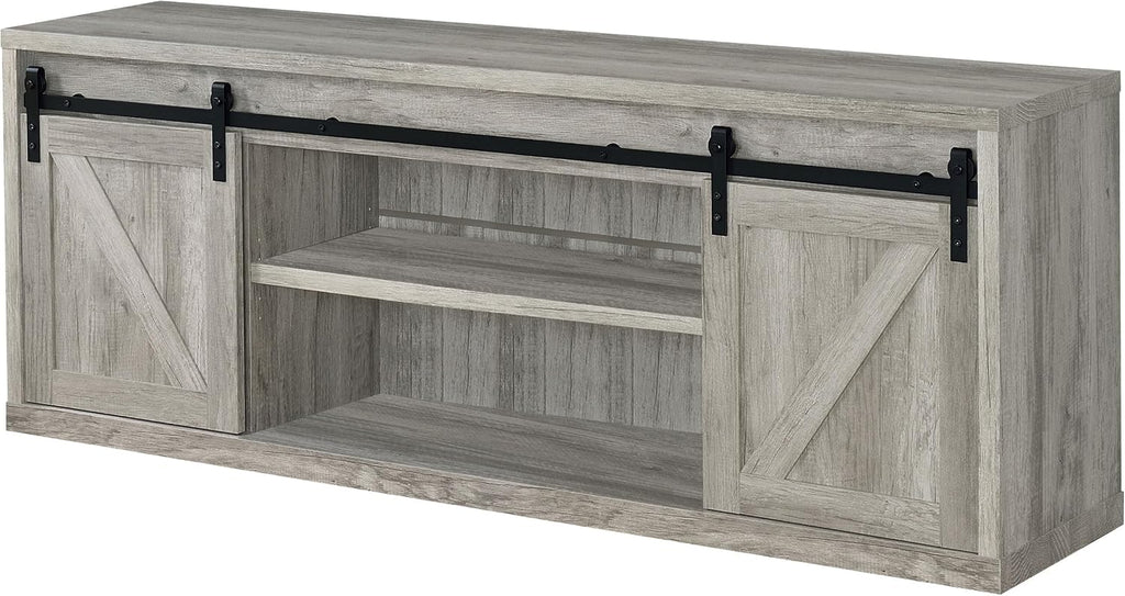 Coaster Home Furnishings - Brockton - Engineered Wood - 71-inch TV Stand with Sliding Barn Doors, Adjustable Shelf, and Driftwood Finish - Living Room - Gray - 723263