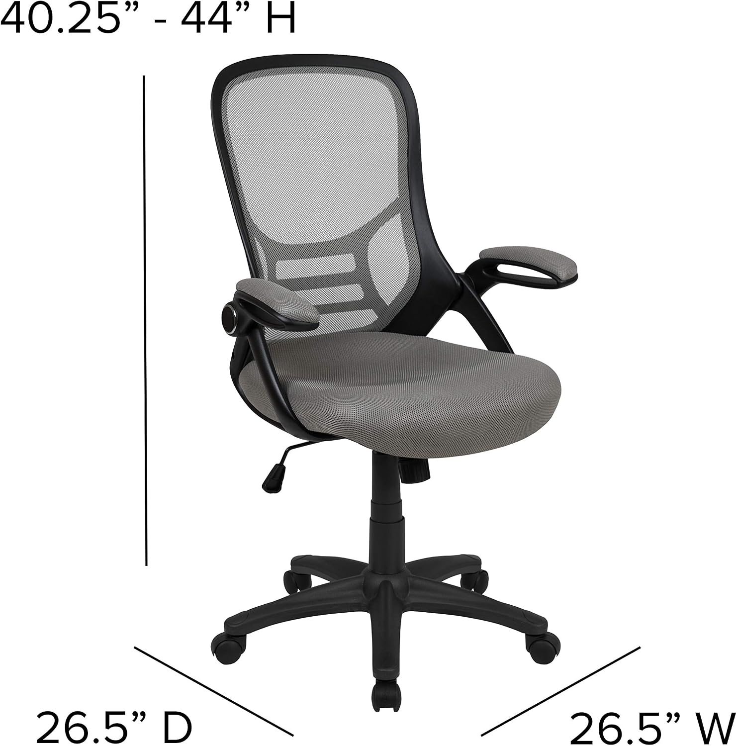 Flash Furniture Porter High-Back Swivel Office Chair with Adjustable Lumbar Support and Seat Height, Ergonomic Mesh Desk Chair with Flip-Up Armrests, Gray/Black