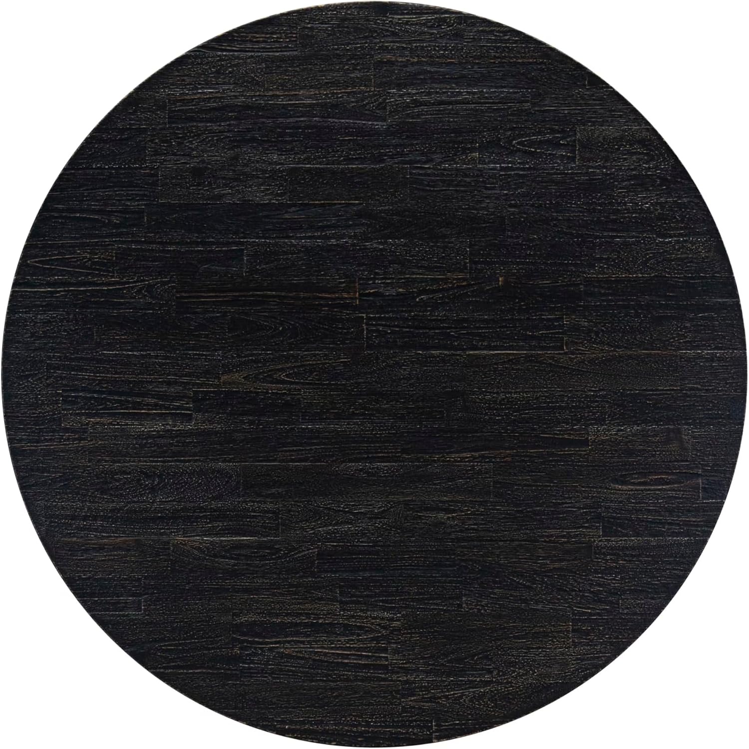 FE6-11-TP Wooden Kitchen Table with Acacia Wood Round Tabletop and Stylish Pedestal Base - Sand Blasted Black Finish
