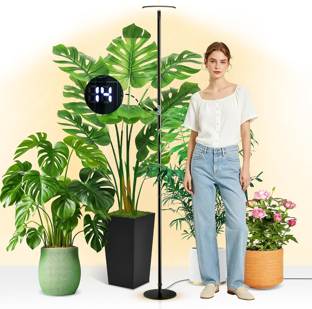 chiphy 85' Full Spectrum Plant Light for Indoor Plants, 40W Grow Light with 1-23 Hours Timer, 10 Dimmable Brightness, Height Adjustable, Aluminum Standing Grow Lamp, Ideal for Indoor Large Tall Plants