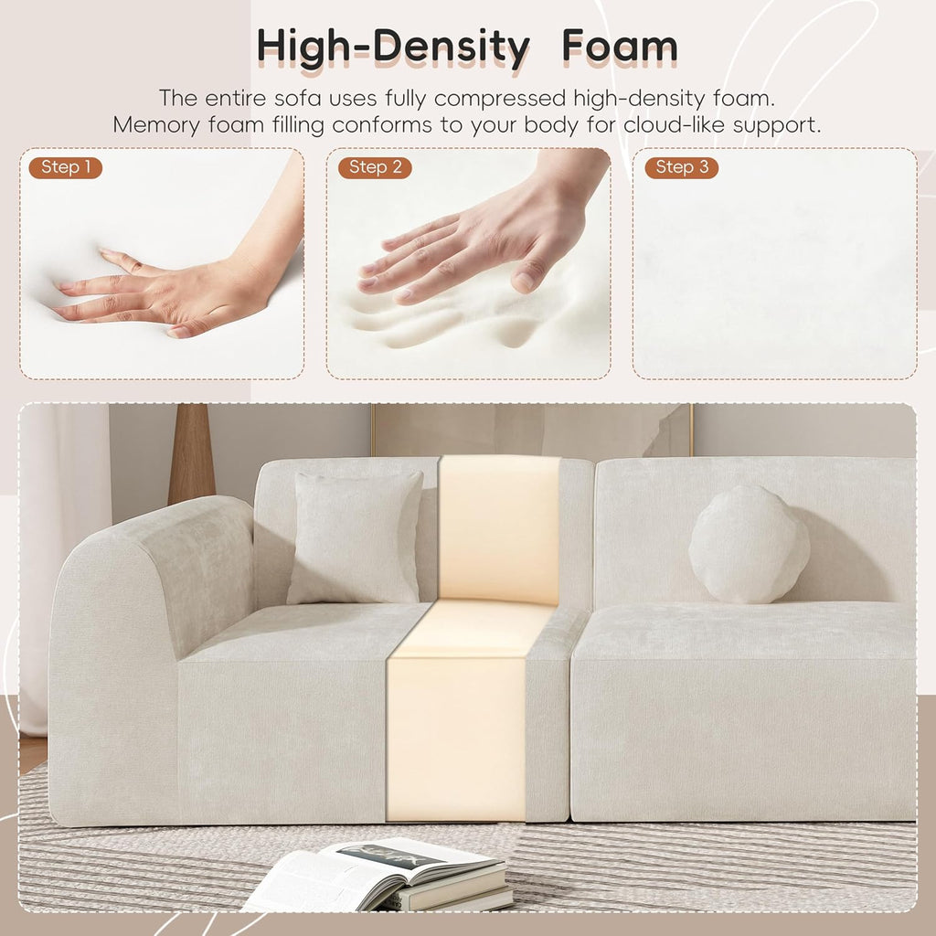 Christopher Knight Home Grelyn Modern Curved Modular Sectional Sofa, Wool Fabric Large Cloud Couch, 6-Seater L-Shaped Couch for Living Room, 3-Piece Lounge Sofa with Chaise, Fully Assembled, Beige