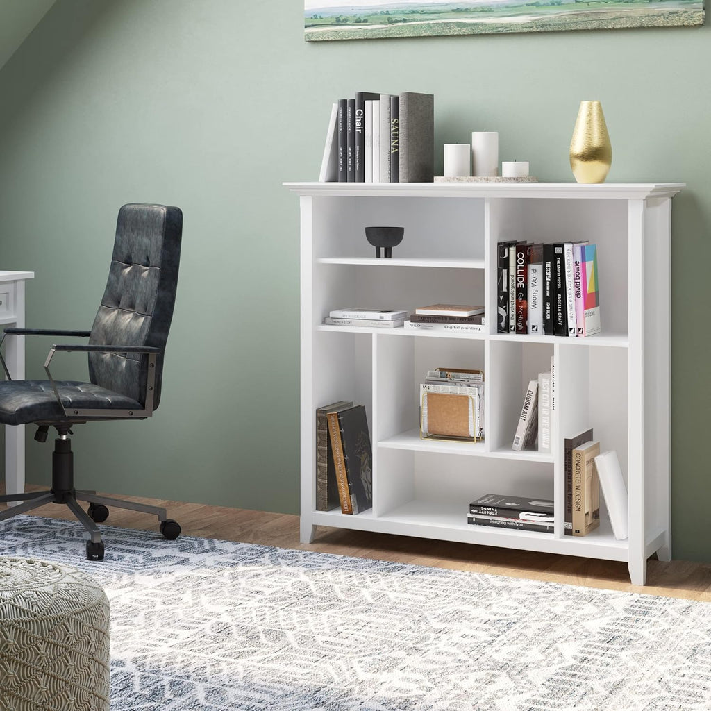 SIMPLIHOME Amherst Bookcase - 44 inch Tall Multi-Cube Solid Wood Cube Organizer in White, Transitional Bookcase Storage for Living Room, Study Room or Office with Fixed Shelves and Tapered Legs