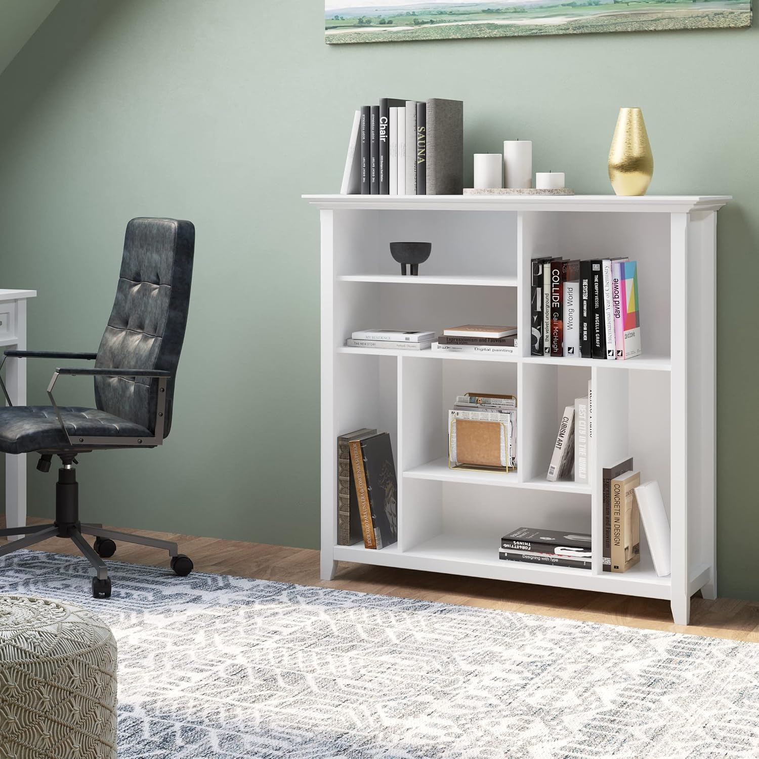 SIMPLIHOME Amherst Bookcase - 44 inch Tall Multi-Cube Solid Wood Cube Organizer in White, Transitional Bookcase Storage for Living Room, Study Room or Office with Fixed Shelves and Tapered Legs