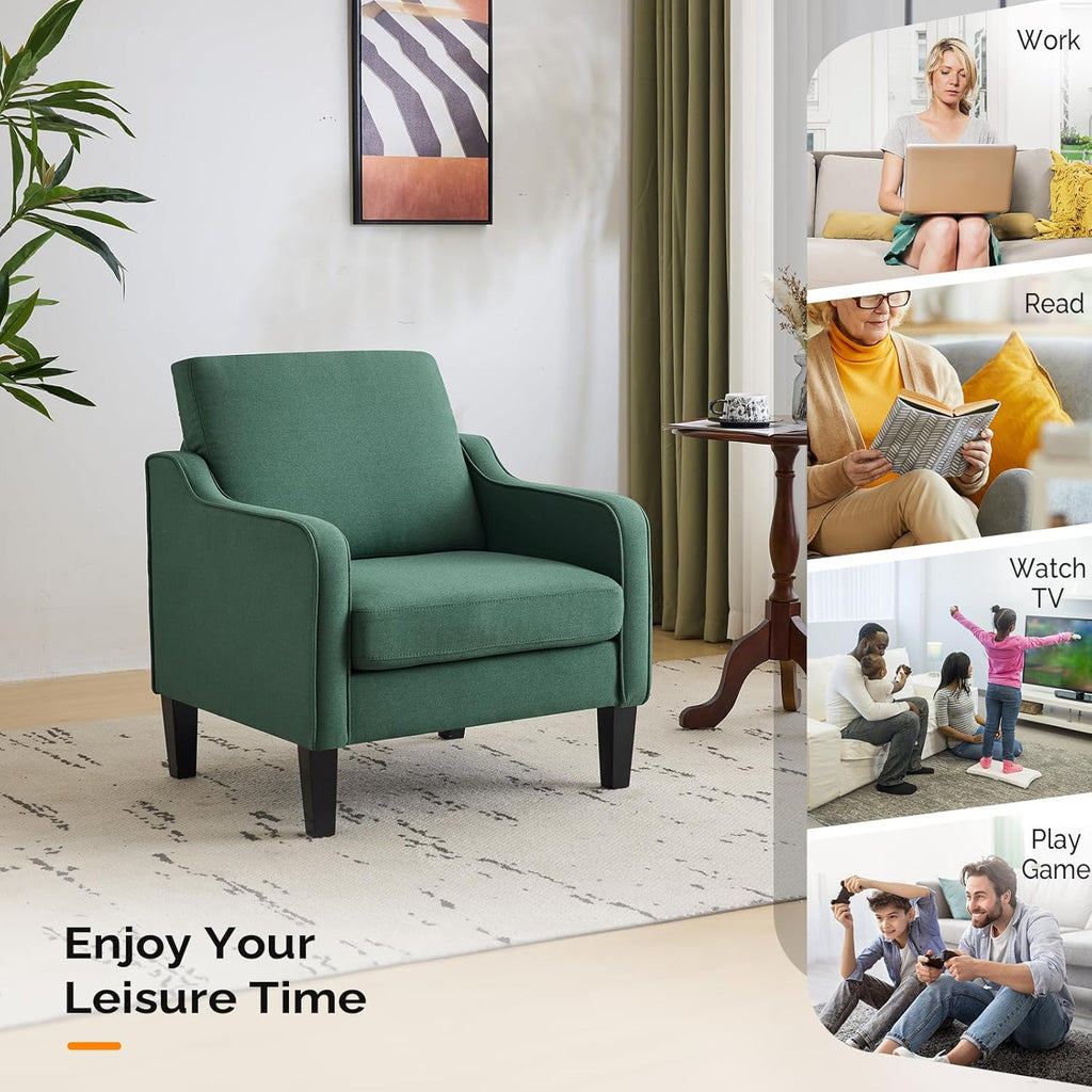 VINGLI Accent Chair for Living Room Chairs Dark Green Reading Chair for Bedroom Scooped Arm Chair Mid Century Modern Accent Chairs Upholstered Comfy Chair for Apartment, Waiting Room