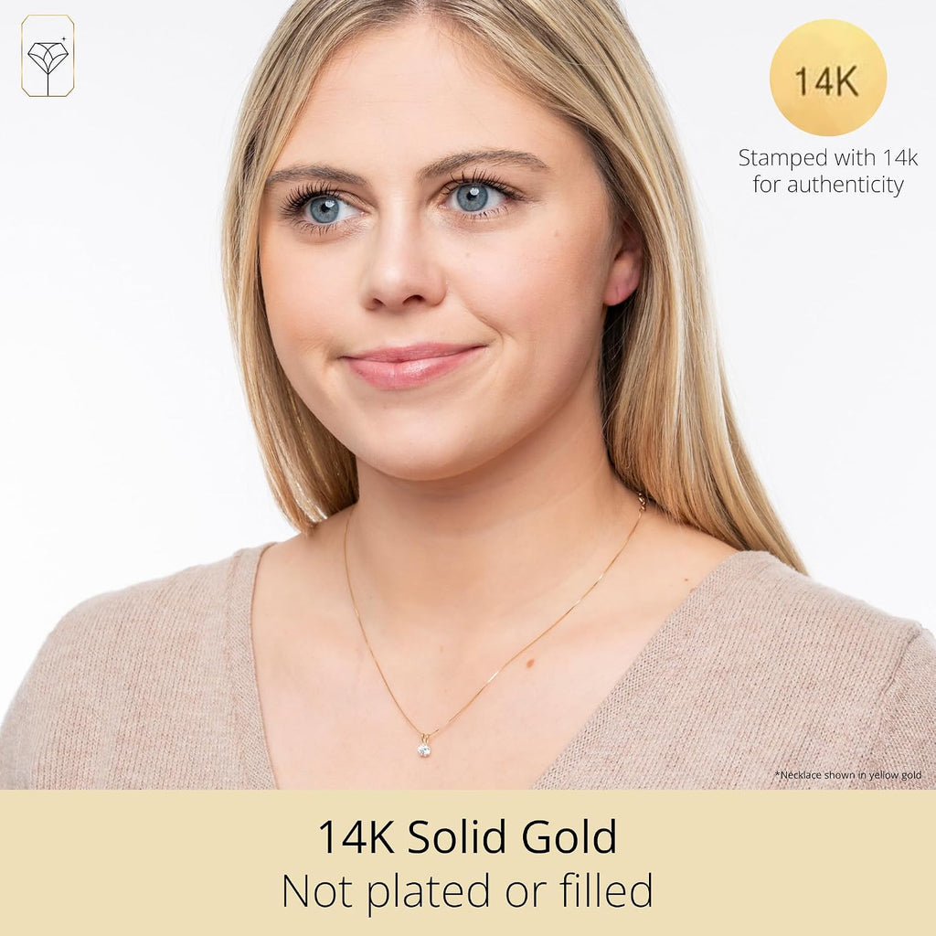 MAX + STONE 14k Gold 8mm Round Solitaire Cubic Zirconia Pendant Necklace for Women with 18 Inch Box Chain