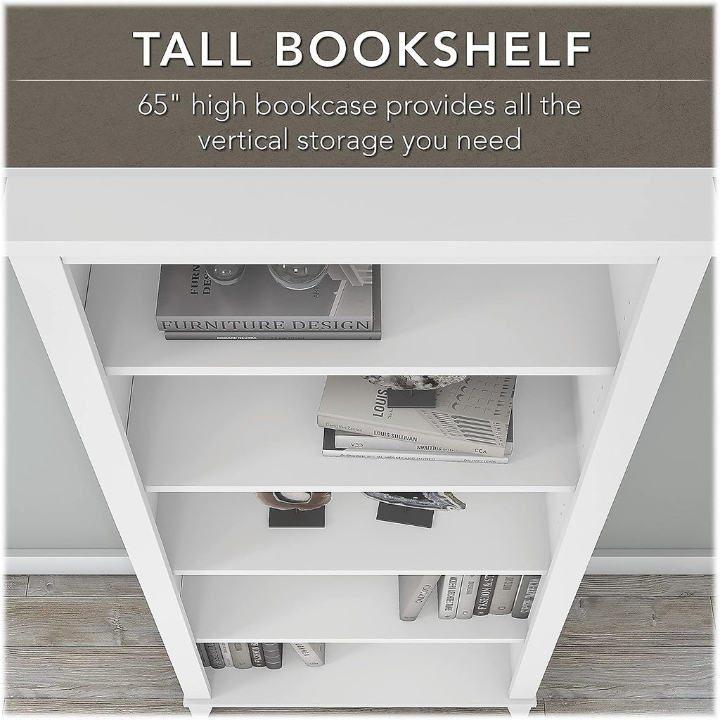 Bush Home Somerset 72W L Shaped Desk with Hutch and 5 Shelf Bookcase in White