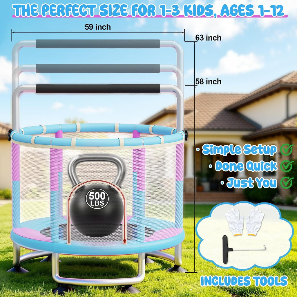 60' Toddler Trampoline for Kids,5FT Kids Trampoline for Toddlers 1-3,Upgrade Adjustable Kids Trampoline Indoor Outdoor,Mini Trampoline for Kids 2-5,500lbs Baby Small Trampoline with Net and Swing