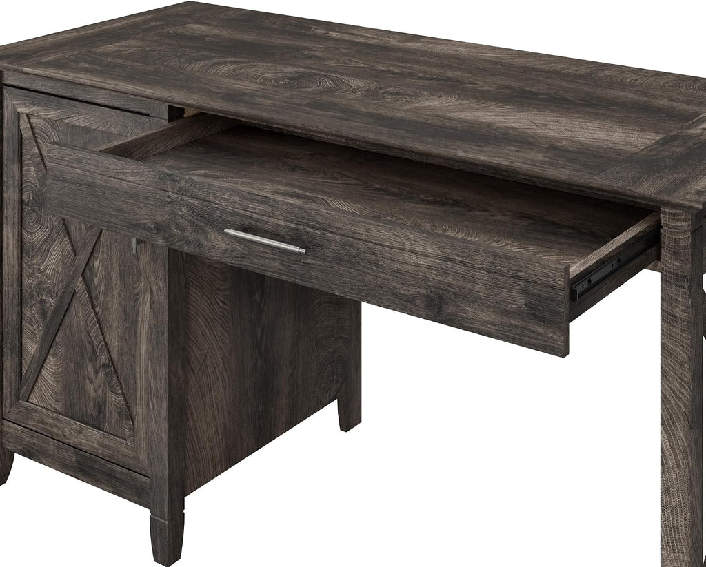 Bush Home Key West Computer Desk with Storage | Farmhouse PC Table for Home Office in Dark Gray Hickory | 54W x 24D