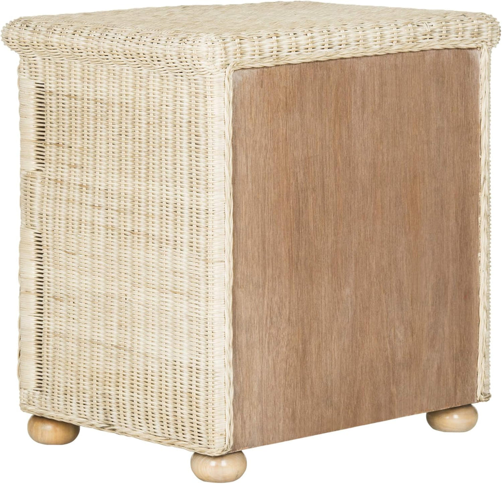 SAFAVIEH Home Collection - Adira Natural White Wash Wicker 1-Drawer Nightstand Accent Table, Coastal Boho Bedroom Storage Furniture with Shelf, 22.1'W x 16.5'D x 22.1'H (SEA8002A)