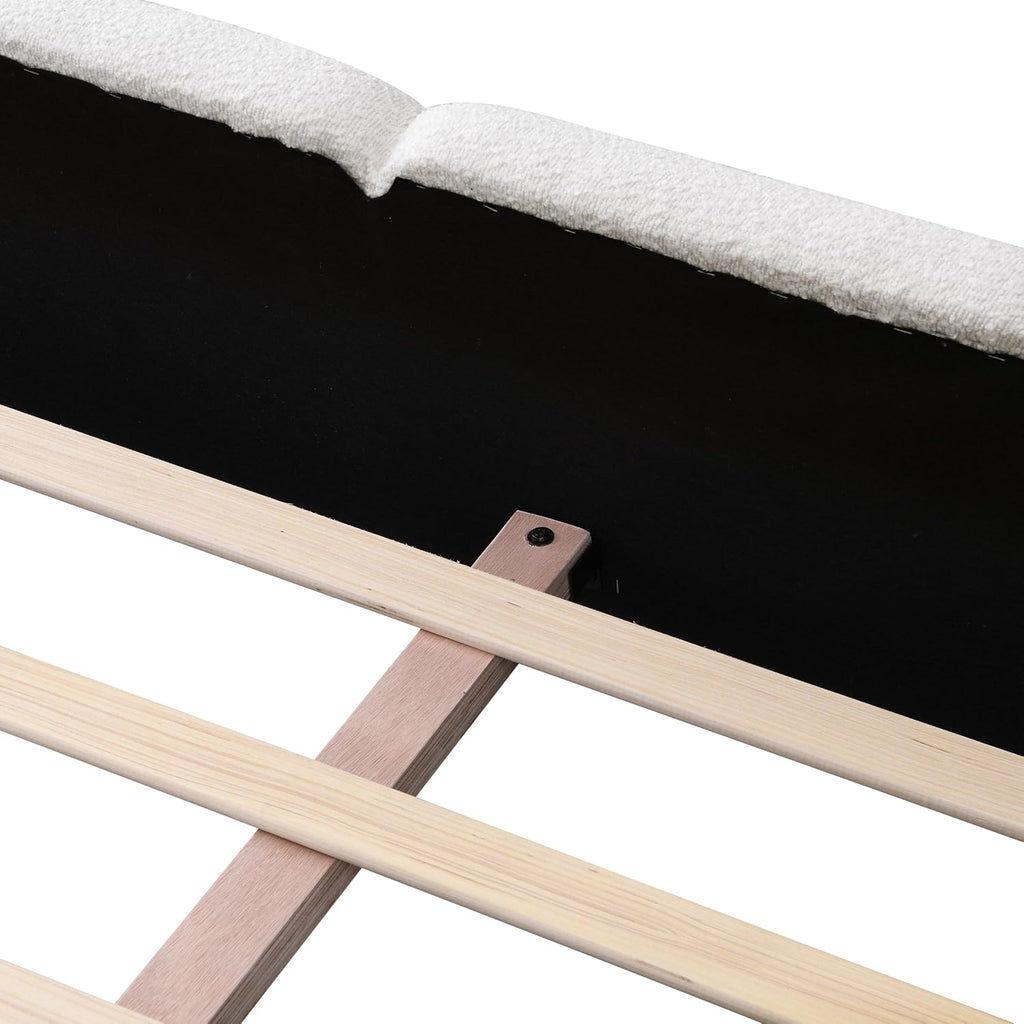Christopher Knight Home Hazel California King Size Platform Bed, Boucle Thick Headboard and Footboard, Upholstery Grounded Beds, Wood Slat Panel Support, No Spring Box Needed, Easy Assembly, White