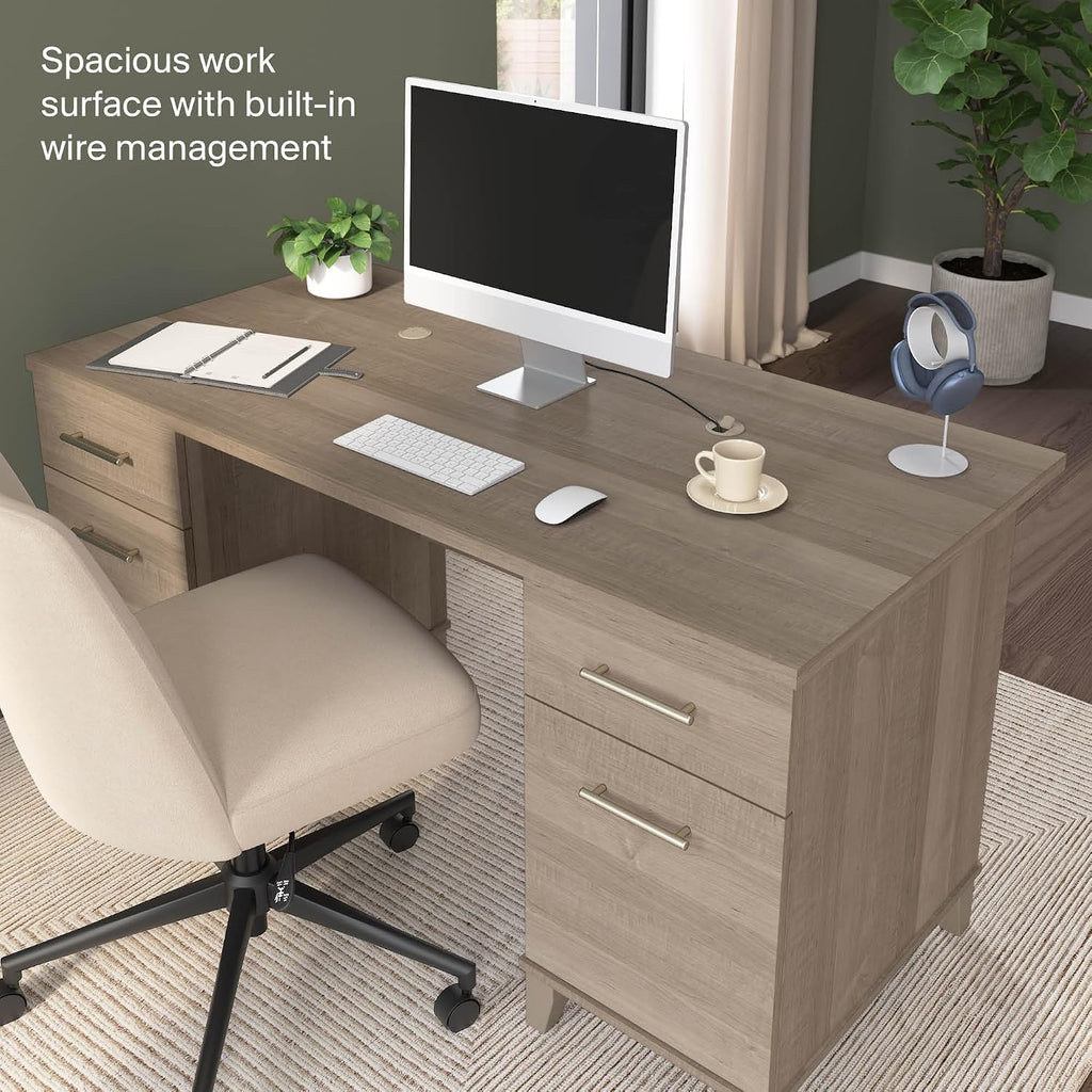 Bush Home 60-Inch Office Desk with Drawers, Computer Desk with File and Box Drawers, Home Office Workstation with Storage Cabinet, Writing Desk Furniture, Somerset Collection, Ash Gray