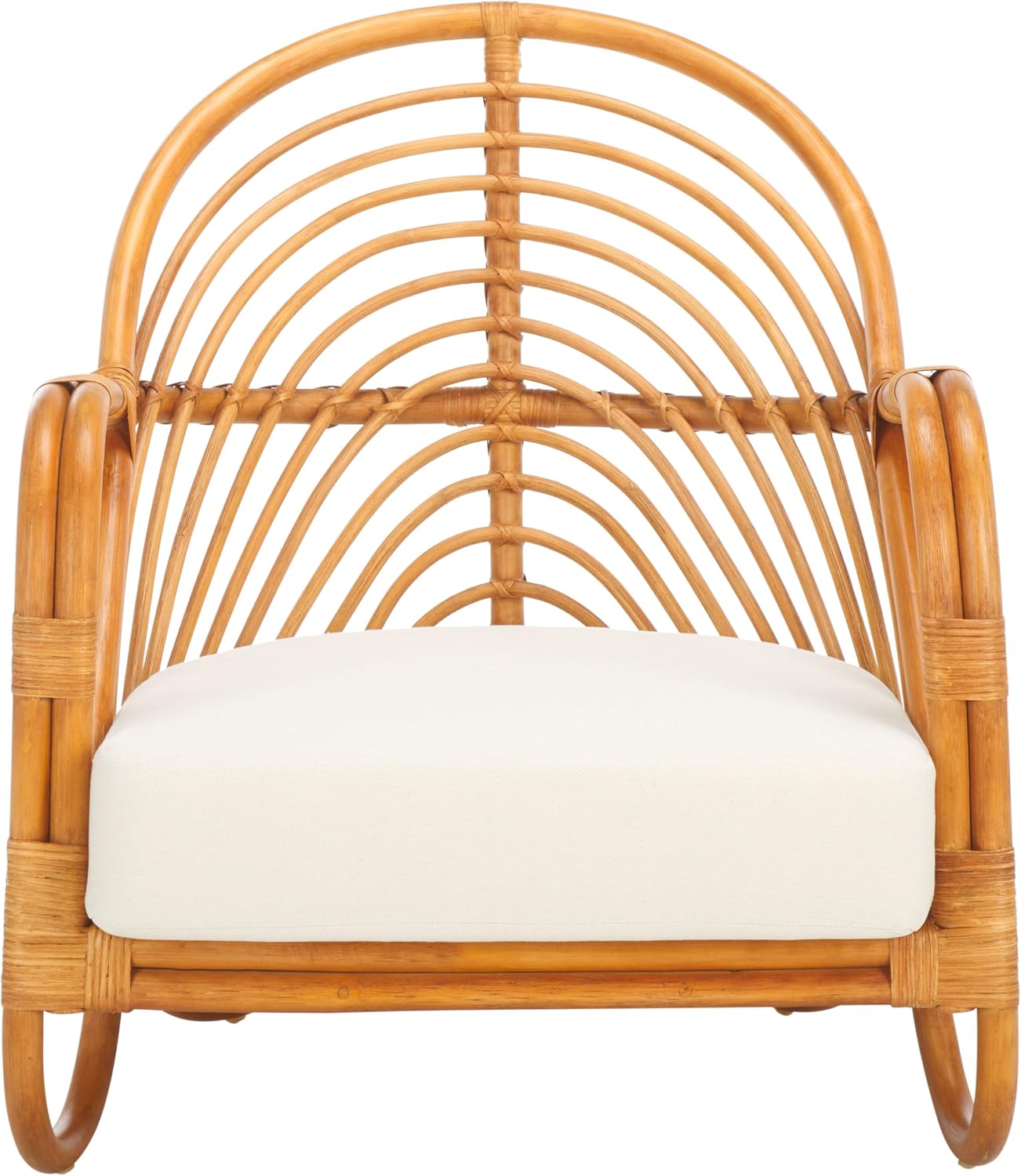 SAFAVIEH Couture Collection Ivybelle Tropical Coastal Natural Rattan/White Linen Cushion Accent Chair (Fully Assembled)