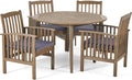 Christopher Knight Home Casa Outdoor Acacia Wood 5 Piece Dining Set with Round Table and Water Resistant Cushion, Gray Finish and Dark Gray