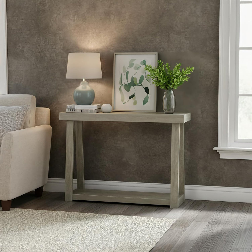 Plank+Beam Classic 46 Inch Console Table with Shelf, Solid Pine Wood Entryway Table with Storage, Narrow Sofa Table for Hallway, Seashell