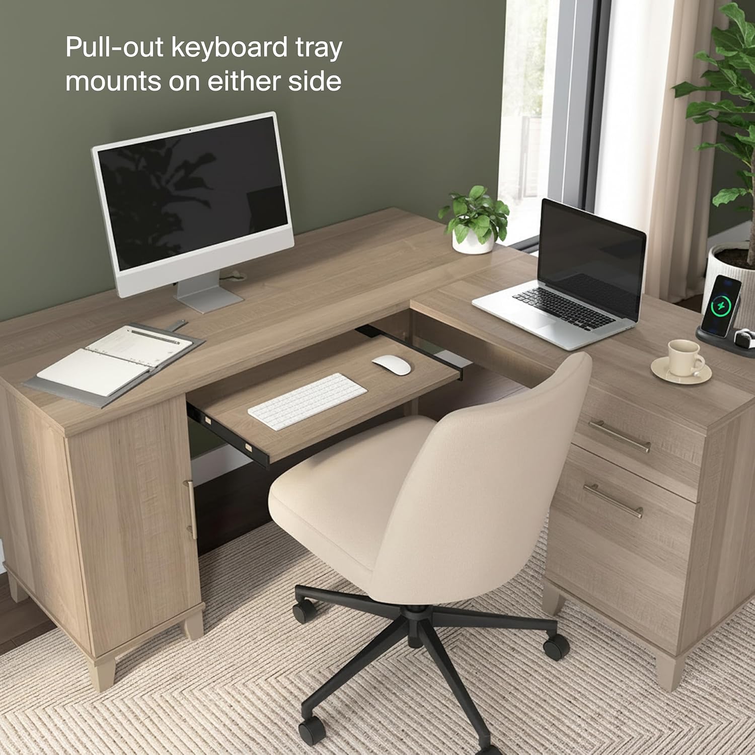 Bush Home 60-Inch L-Shaped Desk with Storage, Corner Computer Office Desk with Drawers and Storage Cabinet, Home Office Furniture, Somerset Collection, Ash Gray