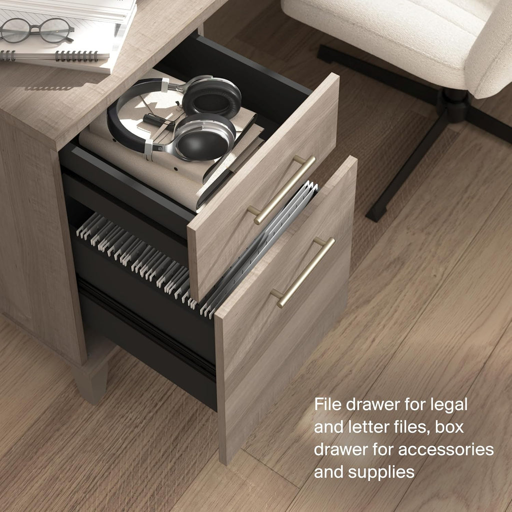 Bush Home 60-Inch L-Shaped Desk with Storage, Corner Computer Office Desk with Drawers and Storage Cabinet, Home Office Furniture, Somerset Collection, Ash Gray