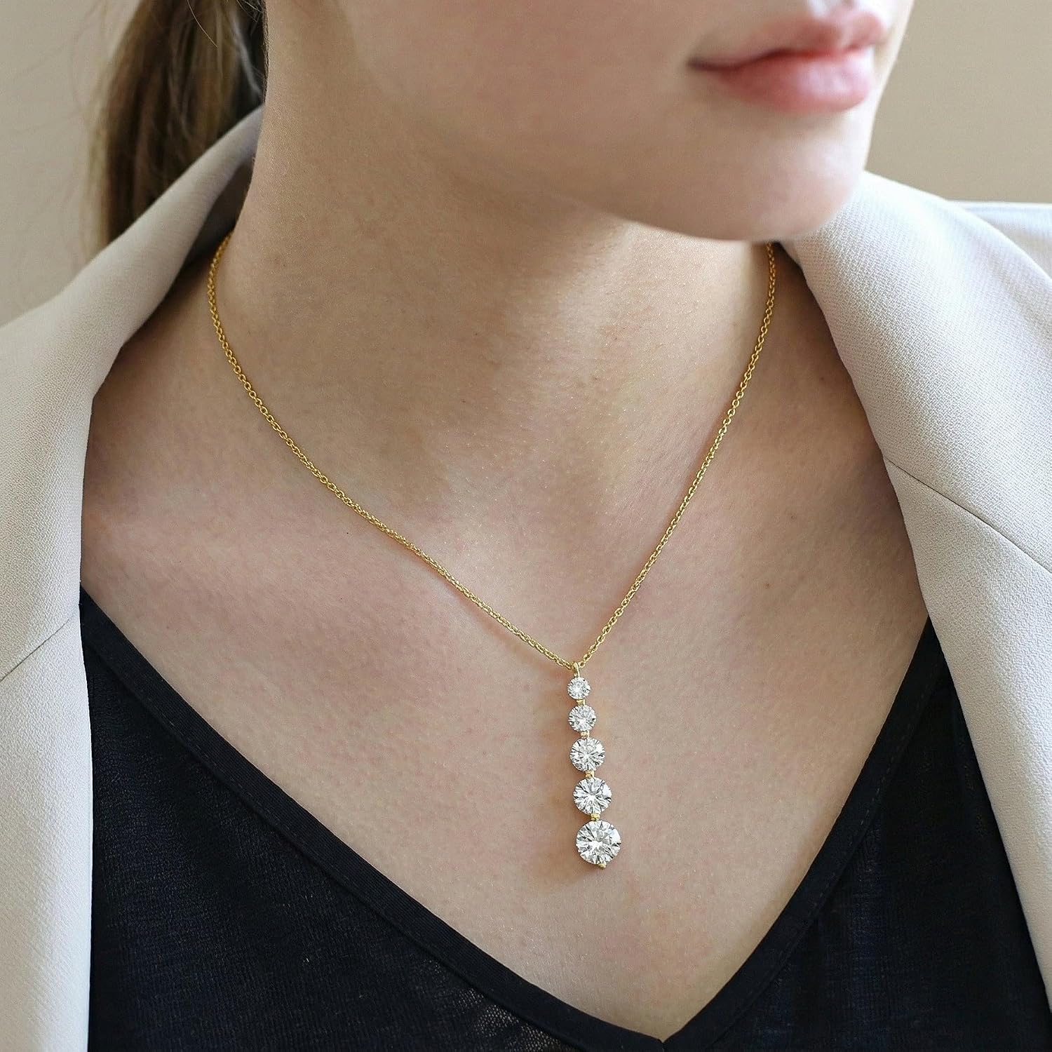 GOODSTONE JEWELS Linear Drop Pendant Necklace for Women in Yellow Gold Plated | Size 16+2 Inch Cable Chain with Lobster Clasp | Natural Birthstone Jewelry Gift for Her