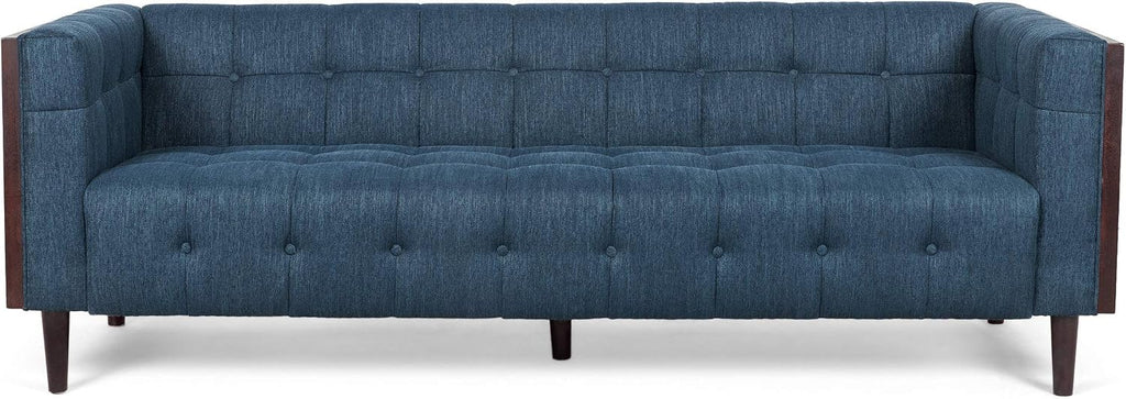 McLarnan Tufted 3 Seater Sofa - Navy Blue/Brown