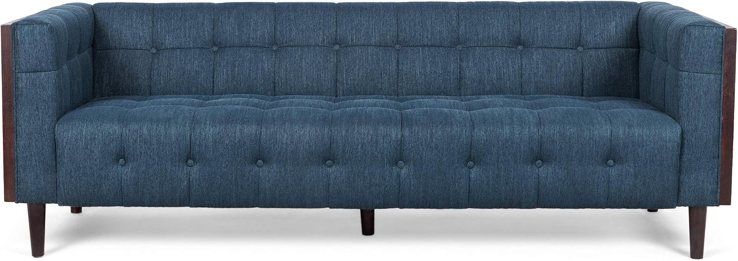 McLarnan Tufted 3 Seater Sofa - Navy Blue/Brown