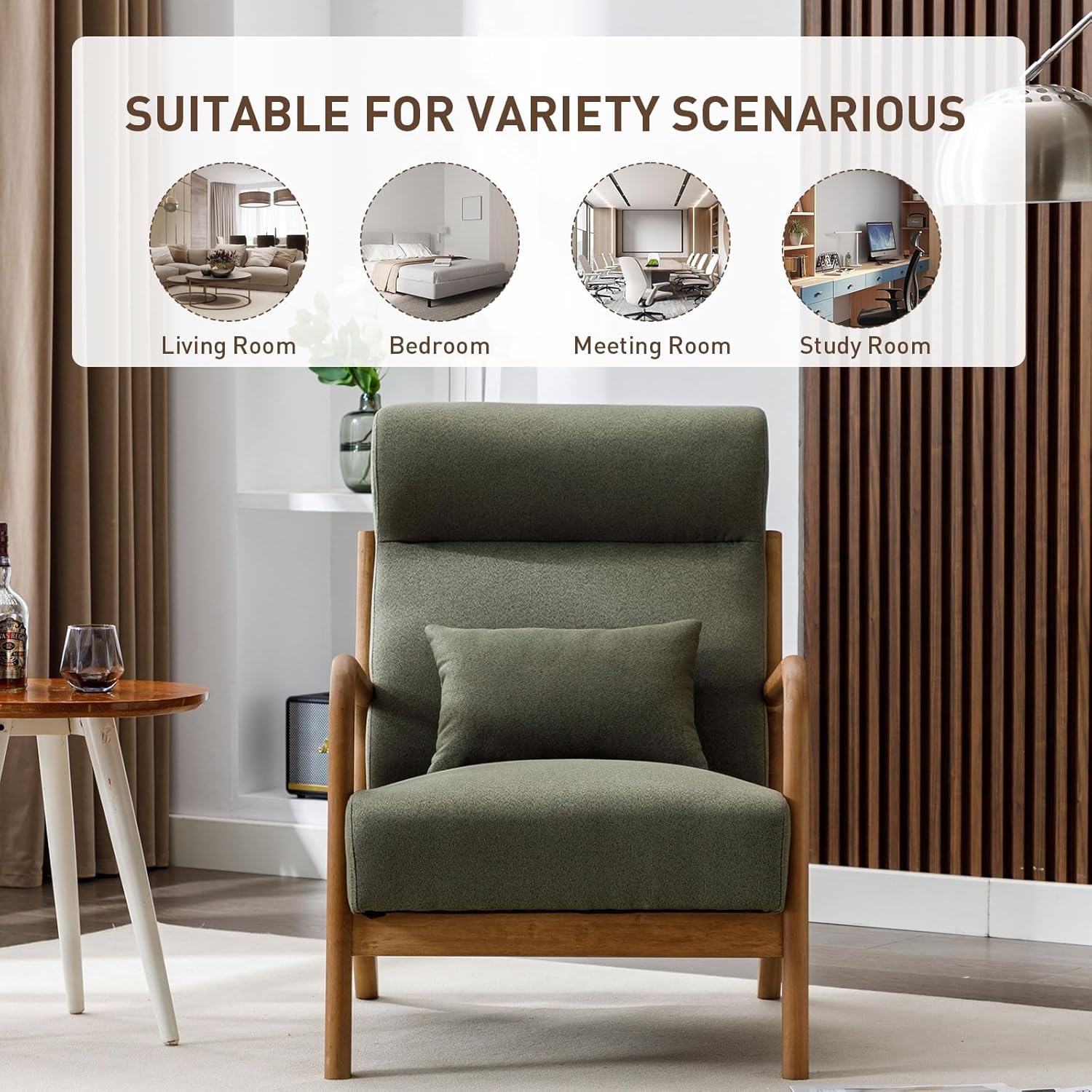 ANJ Mid Century Modern High Back Accent Chairs Set of 2, Single Lounge Armchair with Solid Wood Frame, Comfy Reading Chair for Living Room, Easy Assembly