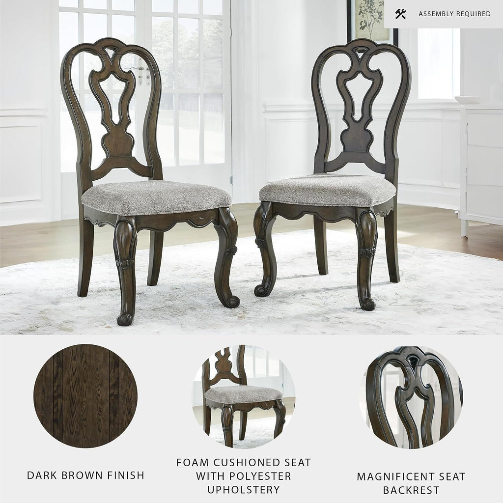 Signature Design by Ashley Maylee Classic Upholstered Armless Dining Chair, Set of 2, Dark Brown